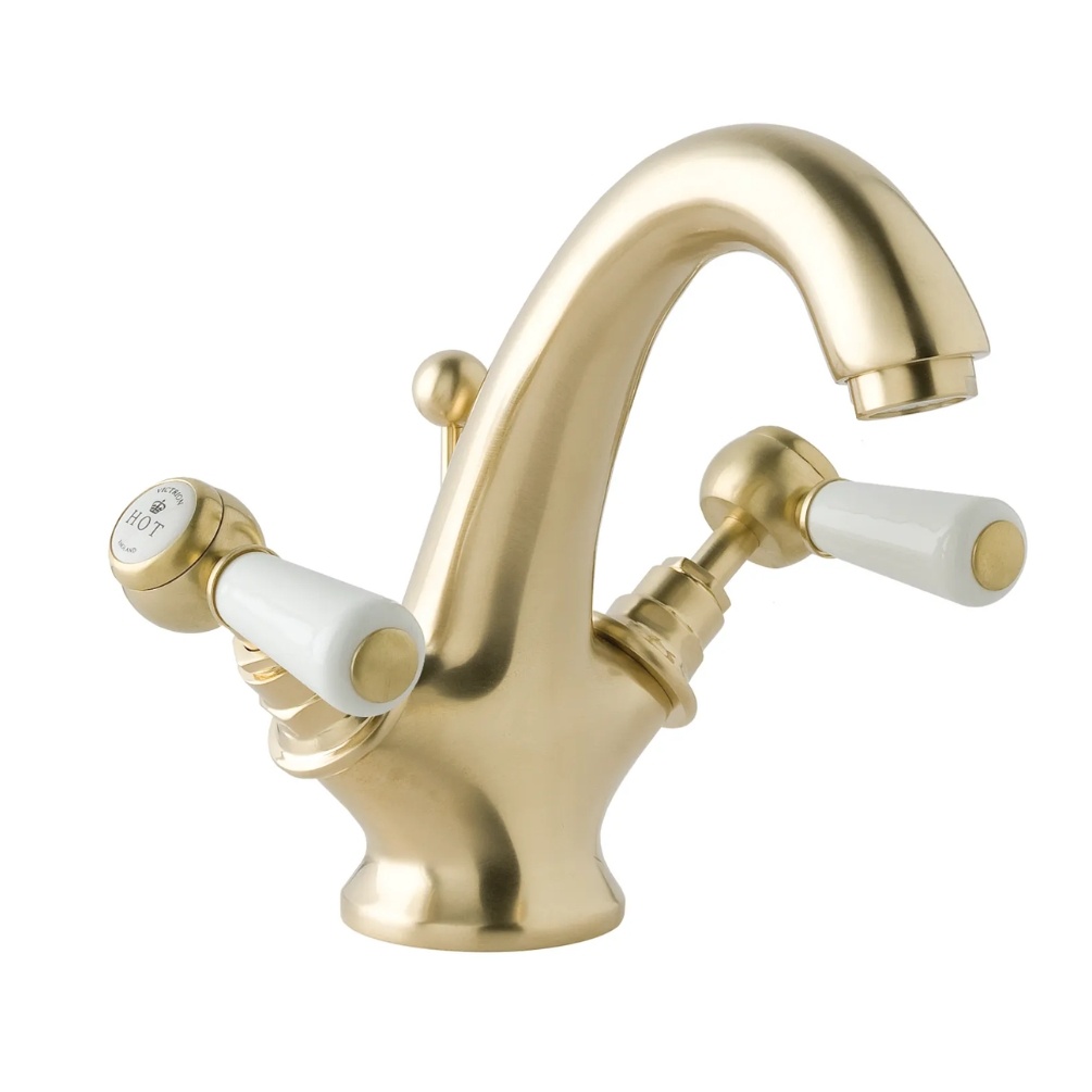 BC Designs Victrion Brushed Gold Lever Mono Basin Mixer & Waste Cut Out